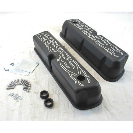 Bous Performance Tall Aluminum Flame Valve Covers with Hole for 1962-1985 Ford 289-302-351W-5.0L, Black E41208BK